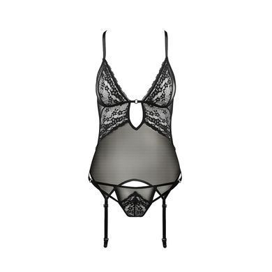 Корсет с декольте ERZA CORSET black S/M - Passion, пажи, трусики, полупрозрачный PS26008 фото