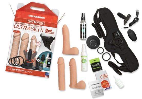 Набір для страпона Doc Johnson Vac-U-Lock VIBRATING Dual Density ULTRASKYN Set: діаметр 3&times;3,8 см SO6916 фото