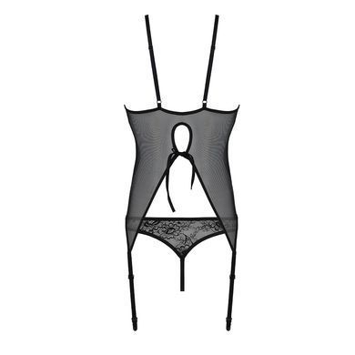 Корсет Passion Ursula Corset black XXL/XXXL, с пажами, трусики с ажурным декором и открытым шагом SO5837 фото