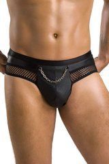 Чоловічі труси з ланцюжком Passion Slip Tom L/XL, чорні, екошкіра, відкриті сідниці SO7561 фото