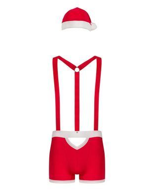 Чоловічий еротичний костюм Санта-Клауса Obsessive Mr Claus L/XL, боксери на підтяжках, шапочка з пом SO7295 фото