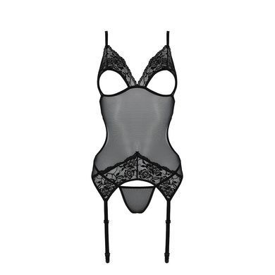 Корсет із підв&rsquo;язками та ажурним ліфом Christa Corset black XXL/XXXL &mdash; Passion, стрінги в комплекті SO5758 фото