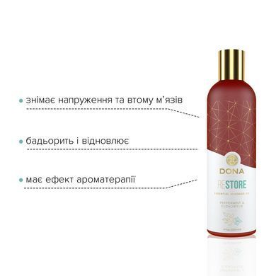 Натуральна масажна олія DONA Restore &ndash; Peppermint & Eucalyptus (120 мл) з ефірними оліями SO2620 фото