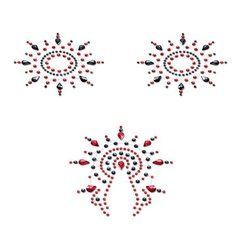 Пэстис из кристаллов Petits Joujoux Gloria set of 3 - Black/Red, украшение на грудь и вульву SO3130 фото